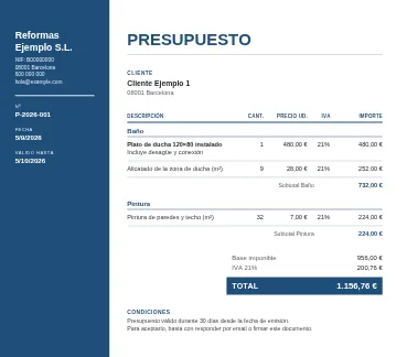 Lateral: Columna de color a la izquierda con tu logo, tus datos y los del documento.