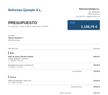 Resumen: El total, destacado arriba; cada partida con su detalle en una segunda línea.